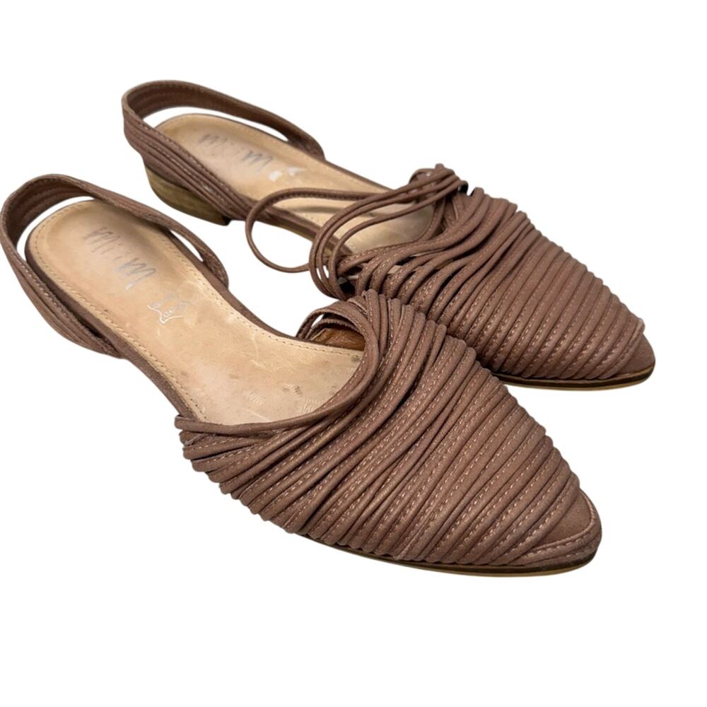 Mi.iM Taupe Leather Strappy Slip On Flats Womens 10 Casual Classic Fall Preppy